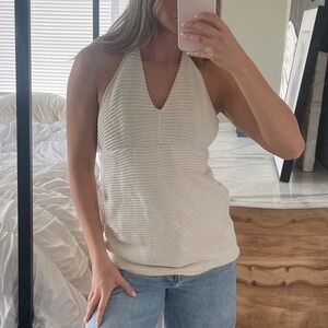 Zao Cotton Crochet‎ Halter Neck Plunge Top